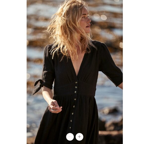 Free People Love Of My Life Midi Dress Black Large - Picture 2 of 9